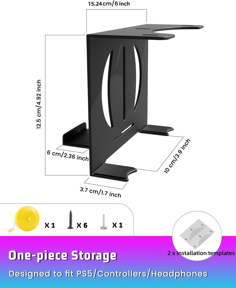 Karanava Mount for PS5 Under Desk with Controller Headset Holder - All-in-One Space-Saving Stand for PS5 Consoles,Game Storage-Clutter-Free Gaming Setup - Image 3